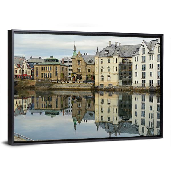 View On Streets And Houses At City Of Alesund Canvas Wall Art-3 Horizontal-Gallery Wrap-25" x 16"-Tiaracle