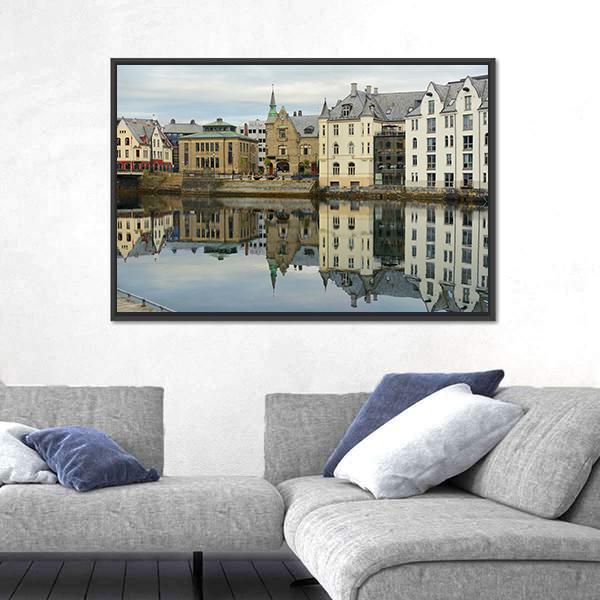 View On Streets And Houses At City Of Alesund Canvas Wall Art-3 Horizontal-Gallery Wrap-25" x 16"-Tiaracle