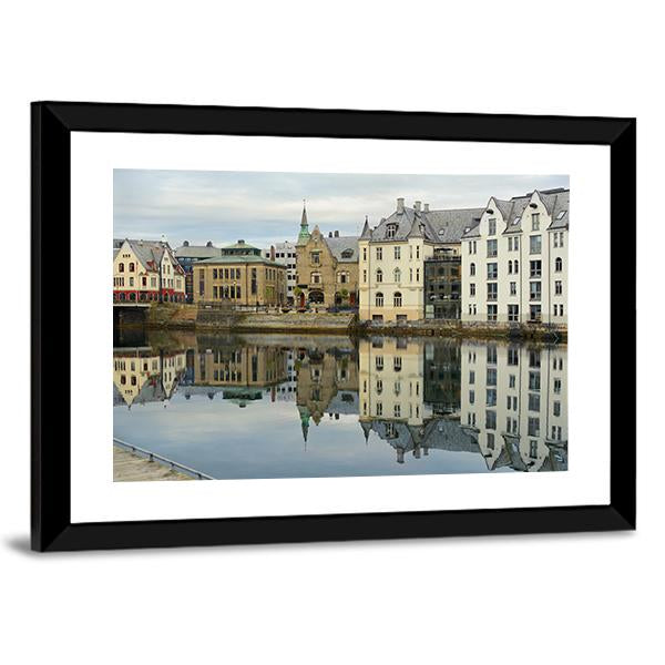 View On Streets And Houses At City Of Alesund Canvas Wall Art-3 Horizontal-Gallery Wrap-25" x 16"-Tiaracle