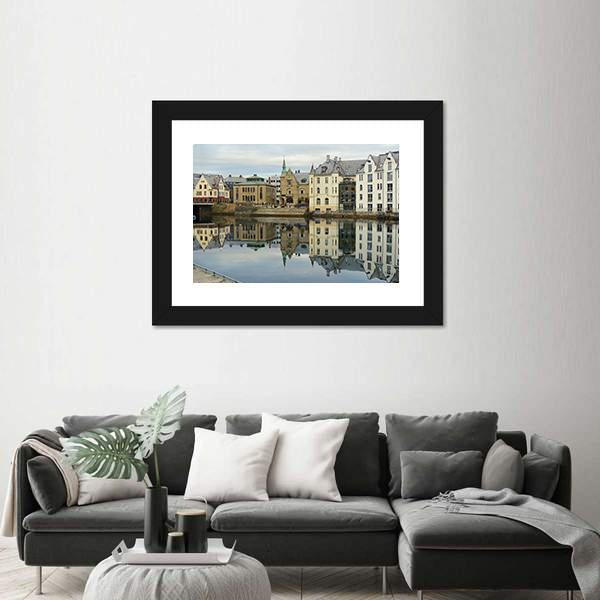 View On Streets And Houses At City Of Alesund Canvas Wall Art-3 Horizontal-Gallery Wrap-25" x 16"-Tiaracle