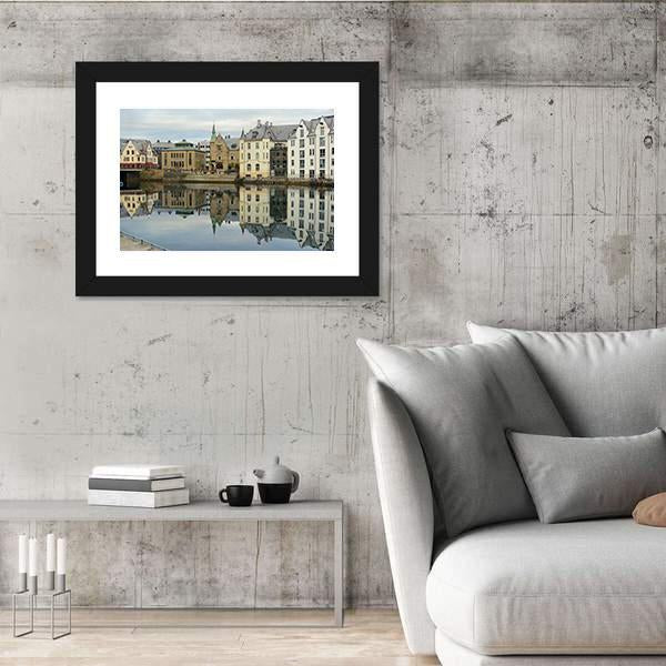 View On Streets And Houses At City Of Alesund Canvas Wall Art-3 Horizontal-Gallery Wrap-25" x 16"-Tiaracle