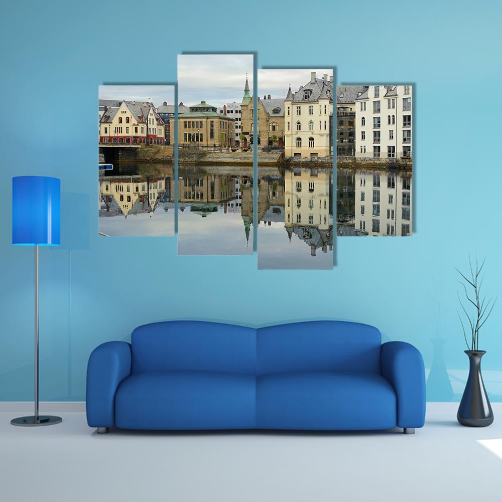 View On Streets And Houses At City Of Alesund Canvas Wall Art-4 Pop-Gallery Wrap-50" x 32"-Tiaracle