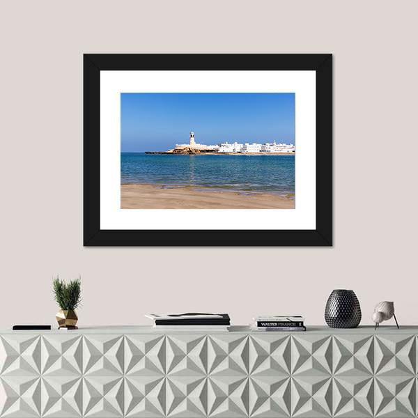View On Sur Lighthouse In Oman Canvas Wall Art-1 Piece-Framed Print-20" x 16"-Tiaracle