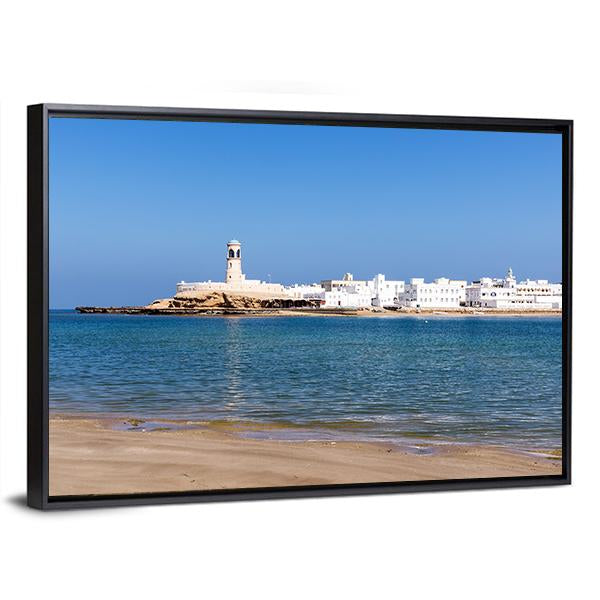 View On Sur Lighthouse In Oman Canvas Wall Art-3 Horizontal-Gallery Wrap-25" x 16"-Tiaracle