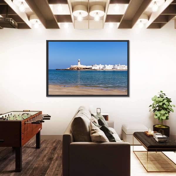 View On Sur Lighthouse In Oman Canvas Wall Art-3 Horizontal-Gallery Wrap-25" x 16"-Tiaracle