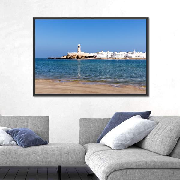 View On Sur Lighthouse In Oman Canvas Wall Art-3 Horizontal-Gallery Wrap-25" x 16"-Tiaracle
