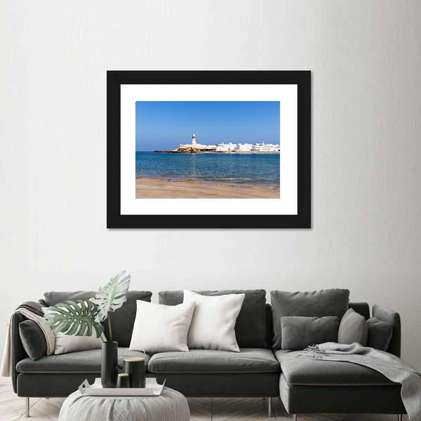 View On Sur Lighthouse In Oman Canvas Wall Art-3 Horizontal-Gallery Wrap-25" x 16"-Tiaracle