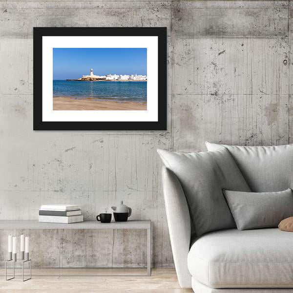 View On Sur Lighthouse In Oman Canvas Wall Art-3 Horizontal-Gallery Wrap-25" x 16"-Tiaracle