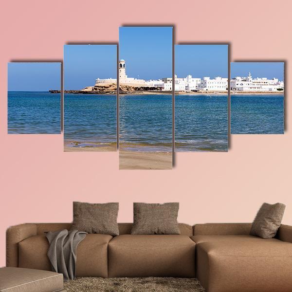 View On Sur Lighthouse In Oman Canvas Wall Art-5 Star-Gallery Wrap-62" x 32"-Tiaracle