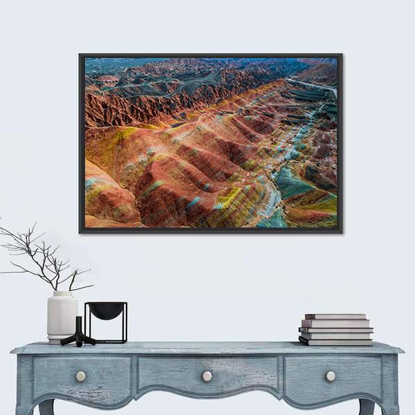 View On The Colorful Rainbow Mountains Canvas Wall Art-1 Piece-Floating Frame-24" x 16"-Tiaracle