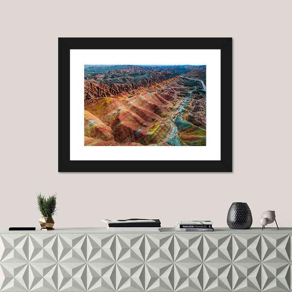 View On The Colorful Rainbow Mountains Canvas Wall Art-1 Piece-Framed Print-20" x 16"-Tiaracle