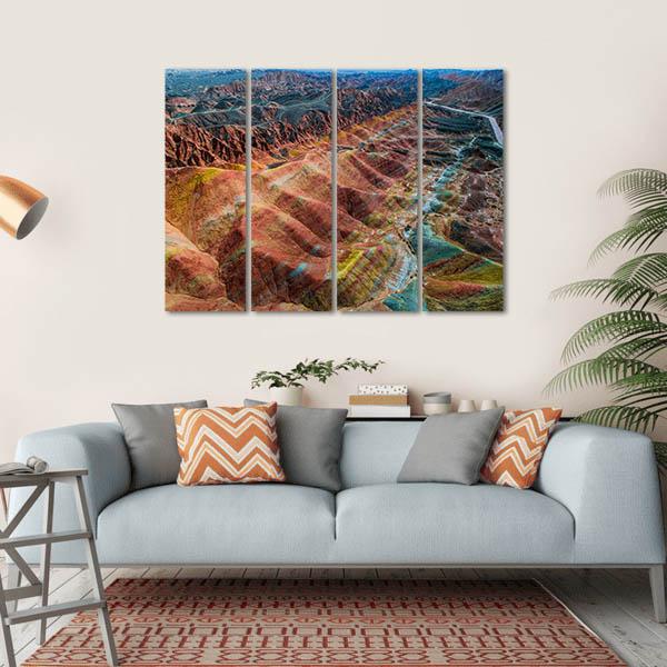 View On The Colorful Rainbow Mountains Canvas Wall Art-4 Horizontal-Gallery Wrap-34" x 24"-Tiaracle