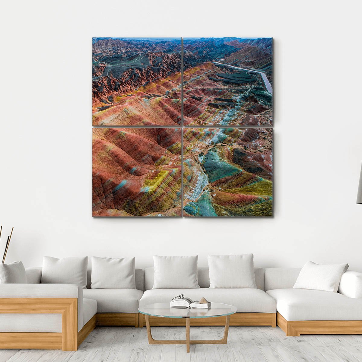 View On The Colorful Rainbow Mountains Canvas Wall Art-4 Square-Gallery Wrap-17" x 17"-Tiaracle
