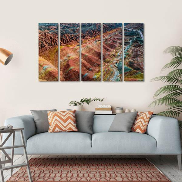 View On The Colorful Rainbow Mountains Canvas Wall Art-5 Horizontal-Gallery Wrap-22" x 12"-Tiaracle