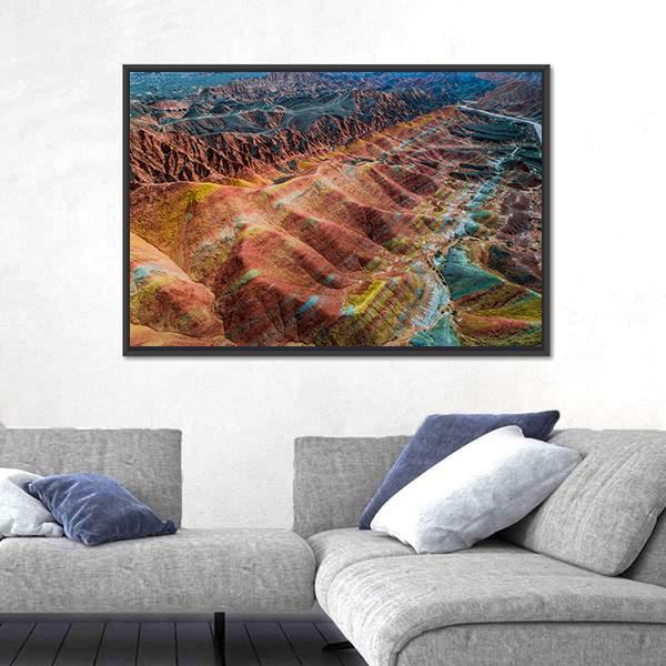 View On The Colorful Rainbow Mountains Canvas Wall Art-3 Horizontal-Gallery Wrap-25" x 16"-Tiaracle