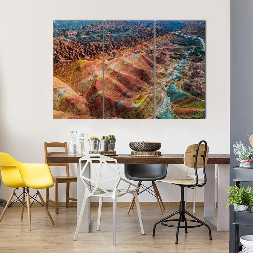 View On The Colorful Rainbow Mountains Canvas Wall Art-3 Horizontal-Gallery Wrap-37" x 24"-Tiaracle