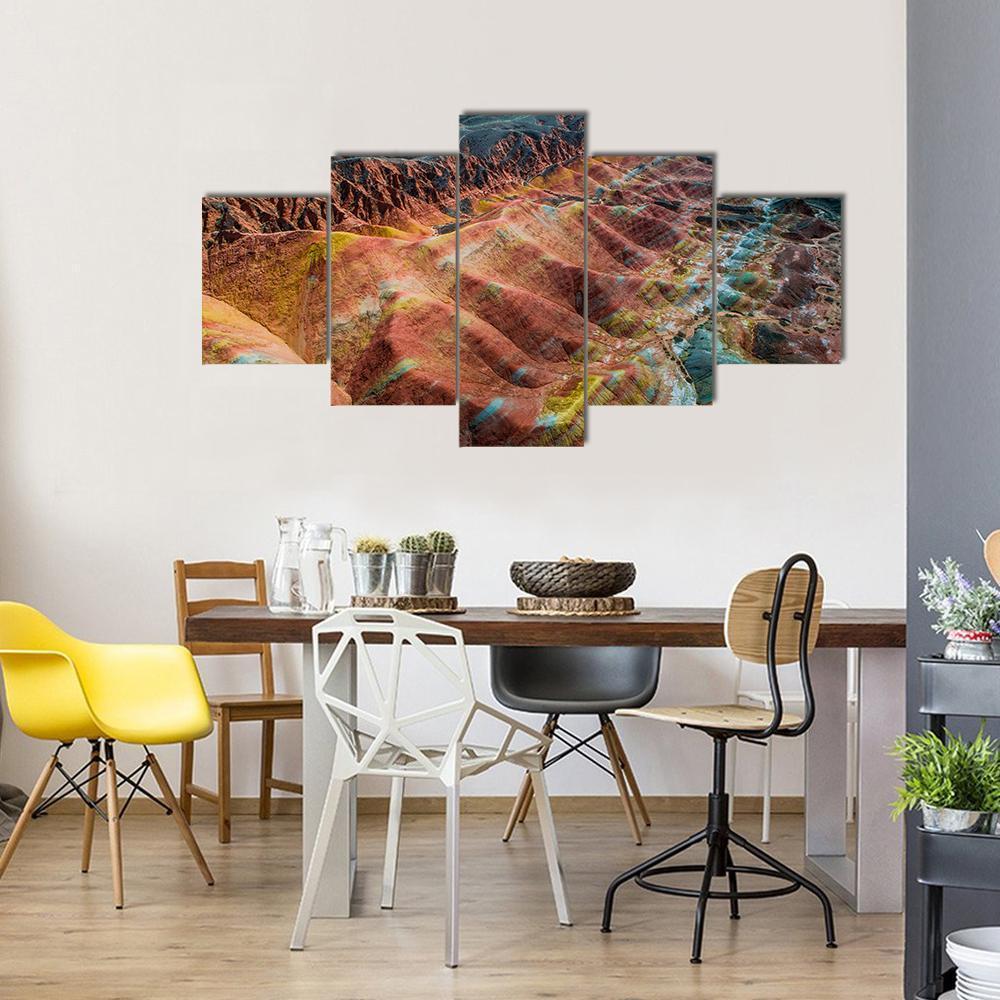 View On The Colorful Rainbow Mountains Canvas Wall Art-5 Star-Gallery Wrap-62" x 32"-Tiaracle