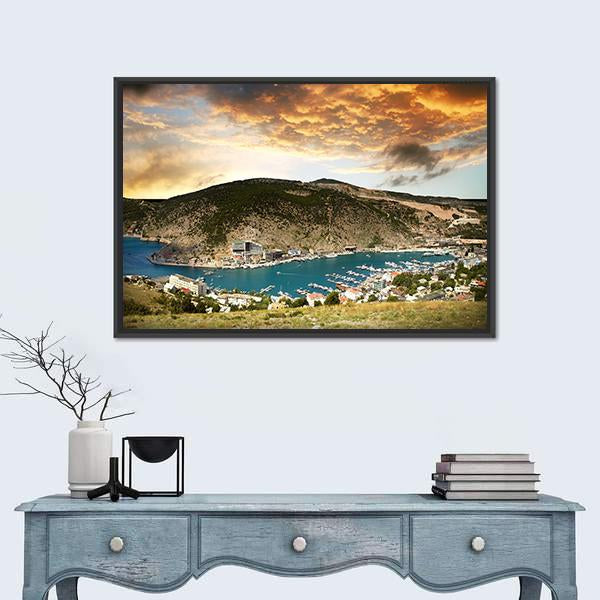 View On The Seascape With Mountains Canvas Wall Art-1 Piece-Floating Frame-36" x 24"-Tiaracle