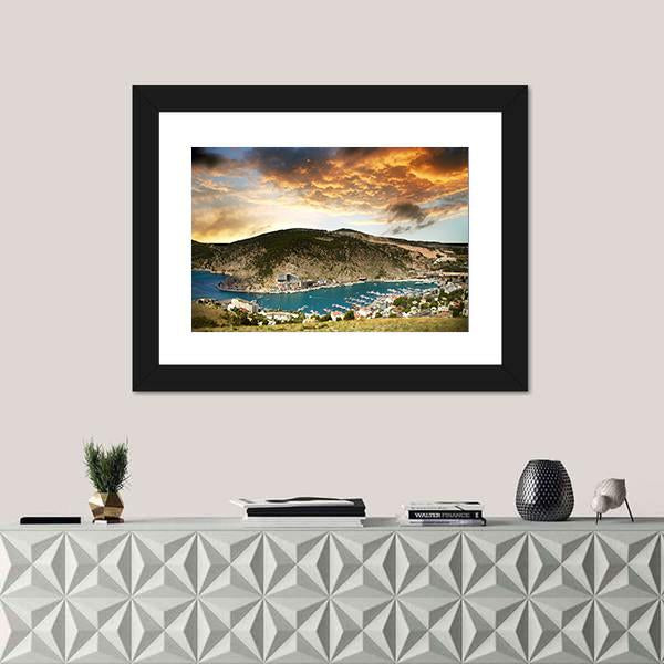 View On The Seascape With Mountains Canvas Wall Art-1 Piece-Framed Print-20" x 16"-Tiaracle