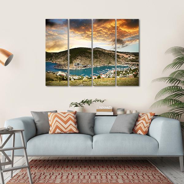 View On The Seascape With Mountains Canvas Wall Art-4 Horizontal-Gallery Wrap-34" x 24"-Tiaracle