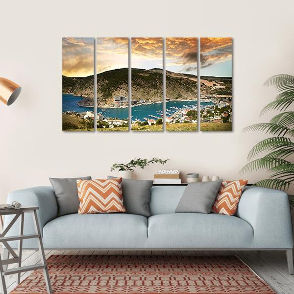 View On The Seascape With Mountains Canvas Wall Art-5 Horizontal-Gallery Wrap-22" x 12"-Tiaracle