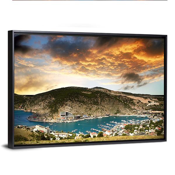 View On The Seascape With Mountains Canvas Wall Art-3 Horizontal-Gallery Wrap-25" x 16"-Tiaracle