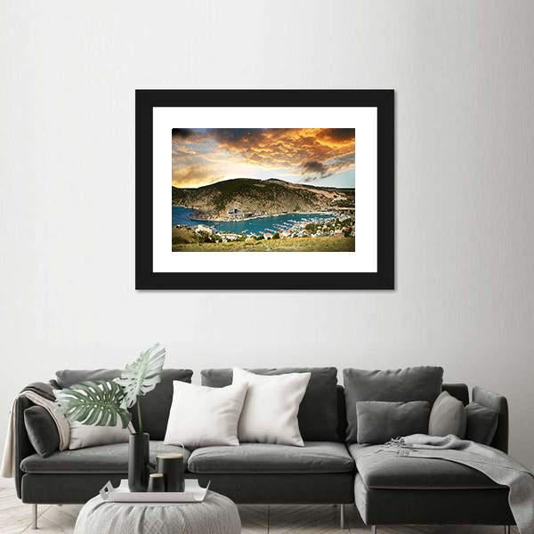 View On The Seascape With Mountains Canvas Wall Art-3 Horizontal-Gallery Wrap-25" x 16"-Tiaracle