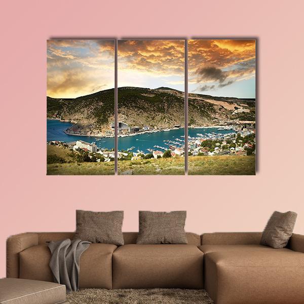 View On The Seascape With Mountains Canvas Wall Art-3 Horizontal-Gallery Wrap-25" x 16"-Tiaracle