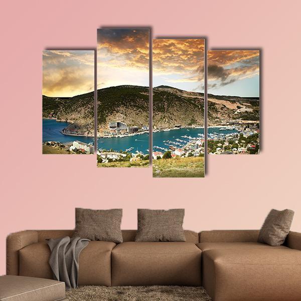 View On The Seascape With Mountains Canvas Wall Art-4 Pop-Gallery Wrap-50" x 32"-Tiaracle