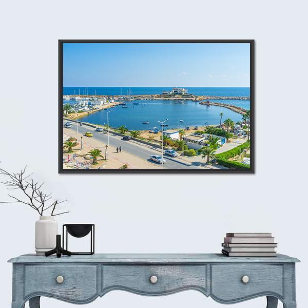 View On The Small Fishing Port Canvas Wall Art-1 Piece-Floating Frame-24" x 16"-Tiaracle