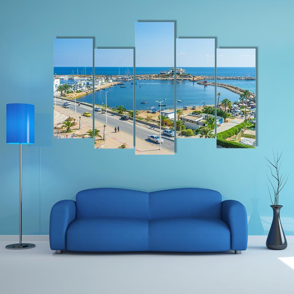View On The Small Fishing Port Canvas Wall Art-5 Pop-Gallery Wrap-47&quot; x 32&quot;-Tiaracle