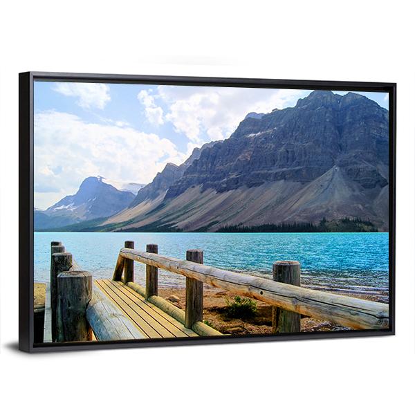 View Over A Wooden Bridge At Bow Lake Canvas Wall Art-3 Horizontal-Gallery Wrap-25" x 16"-Tiaracle