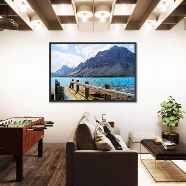 View Over A Wooden Bridge At Bow Lake Canvas Wall Art-3 Horizontal-Gallery Wrap-25" x 16"-Tiaracle