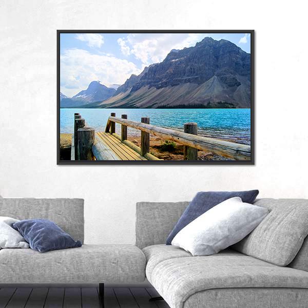 View Over A Wooden Bridge At Bow Lake Canvas Wall Art-3 Horizontal-Gallery Wrap-25" x 16"-Tiaracle