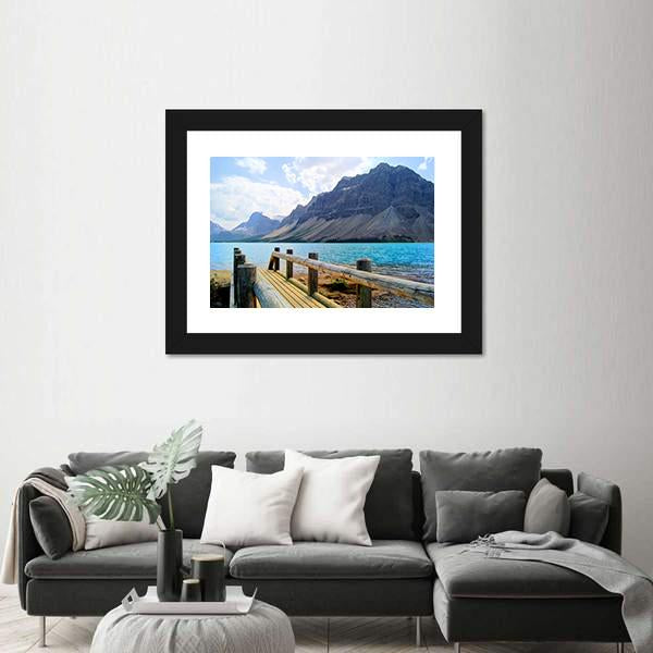 View Over A Wooden Bridge At Bow Lake Canvas Wall Art-3 Horizontal-Gallery Wrap-25" x 16"-Tiaracle