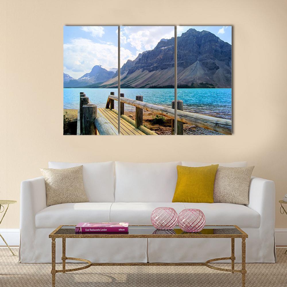 View Over A Wooden Bridge At Bow Lake Canvas Wall Art-3 Horizontal-Gallery Wrap-37" x 24"-Tiaracle