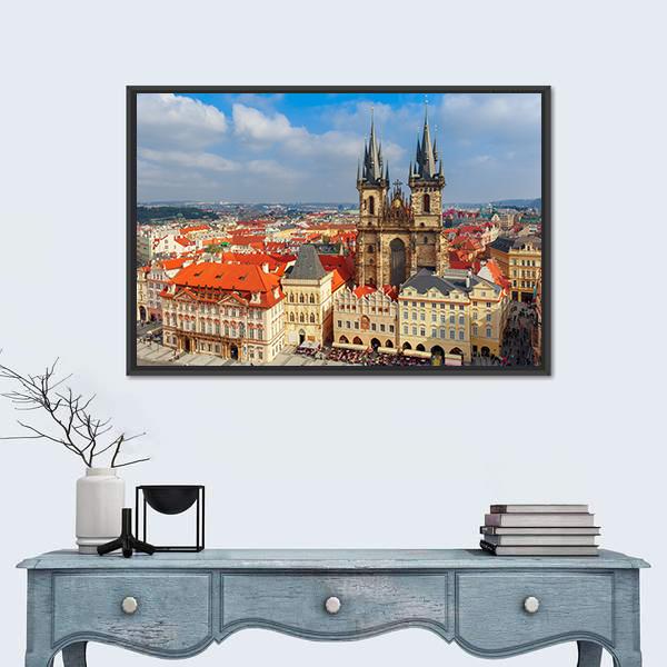 View Over Church Of Our Lady In Prague Canvas Wall Art-1 Piece-Floating Frame-24" x 16"-Tiaracle
