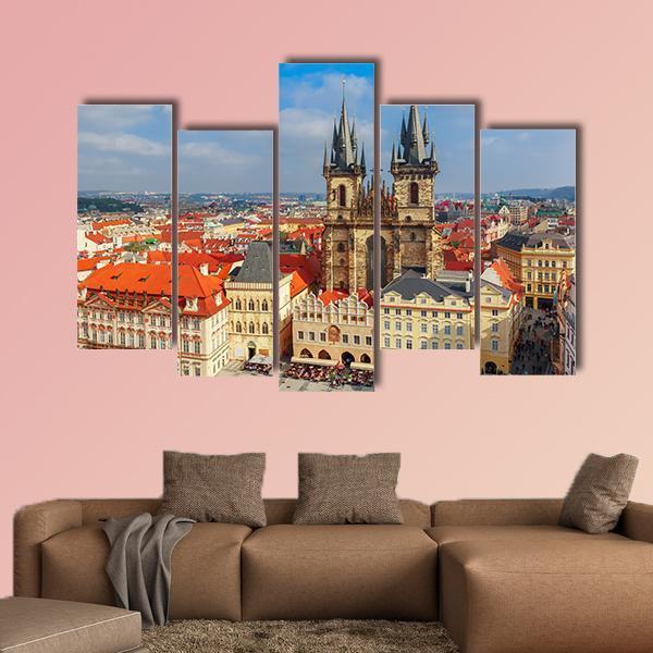 View Over Church Of Our Lady In Prague Canvas Wall Art-5 Pop-Gallery Wrap-47" x 32"-Tiaracle