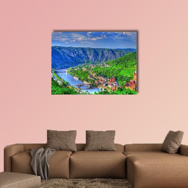 View Over Cochem On The Moselle In Germany Canvas Wall Art-4 Horizontal-Gallery Wrap-34" x 24"-Tiaracle