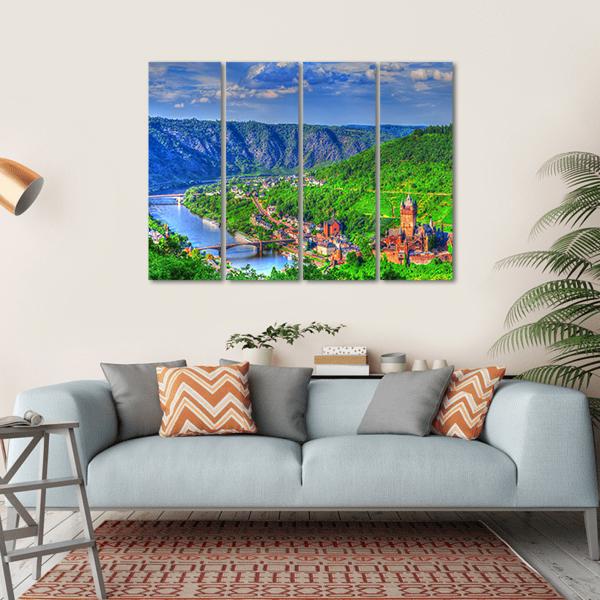 View Over Cochem On The Moselle In Germany Canvas Wall Art-4 Horizontal-Gallery Wrap-34" x 24"-Tiaracle