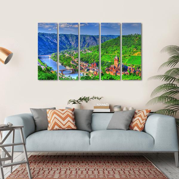 View Over Cochem On The Moselle In Germany Canvas Wall Art-5 Horizontal-Gallery Wrap-22" x 12"-Tiaracle