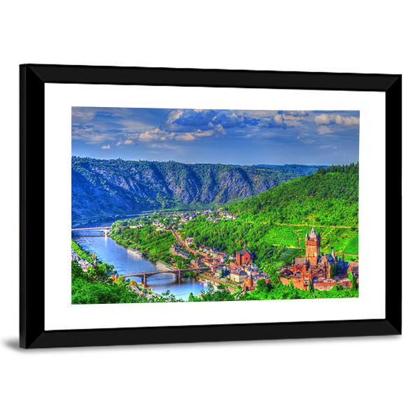 View Over Cochem On The Moselle In Germany Canvas Wall Art-3 Horizontal-Gallery Wrap-25" x 16"-Tiaracle