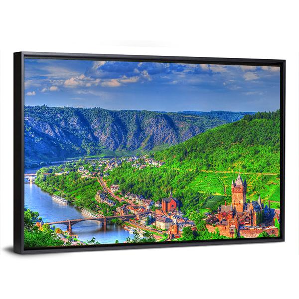 View Over Cochem On The Moselle In Germany Canvas Wall Art-5 Horizontal-Gallery Wrap-22" x 12"-Tiaracle