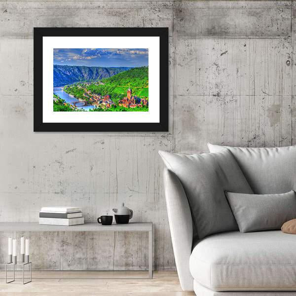 View Over Cochem On The Moselle In Germany Canvas Wall Art-3 Horizontal-Gallery Wrap-25" x 16"-Tiaracle