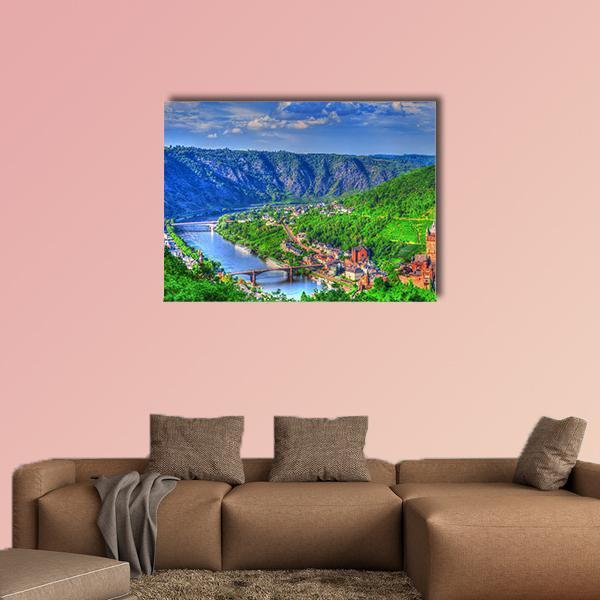 View Over Cochem On The Moselle In Germany Canvas Wall Art-1 Piece-Gallery Wrap-48" x 32"-Tiaracle