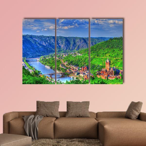 View Over Cochem On The Moselle In Germany Canvas Wall Art-3 Horizontal-Gallery Wrap-37" x 24"-Tiaracle