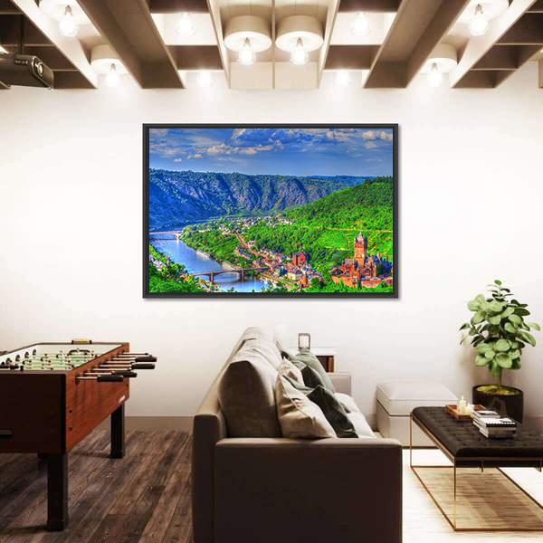 View Over Cochem On The Moselle In Germany Panoramic Canvas Wall Art-1 Piece-36" x 12"-Tiaracle