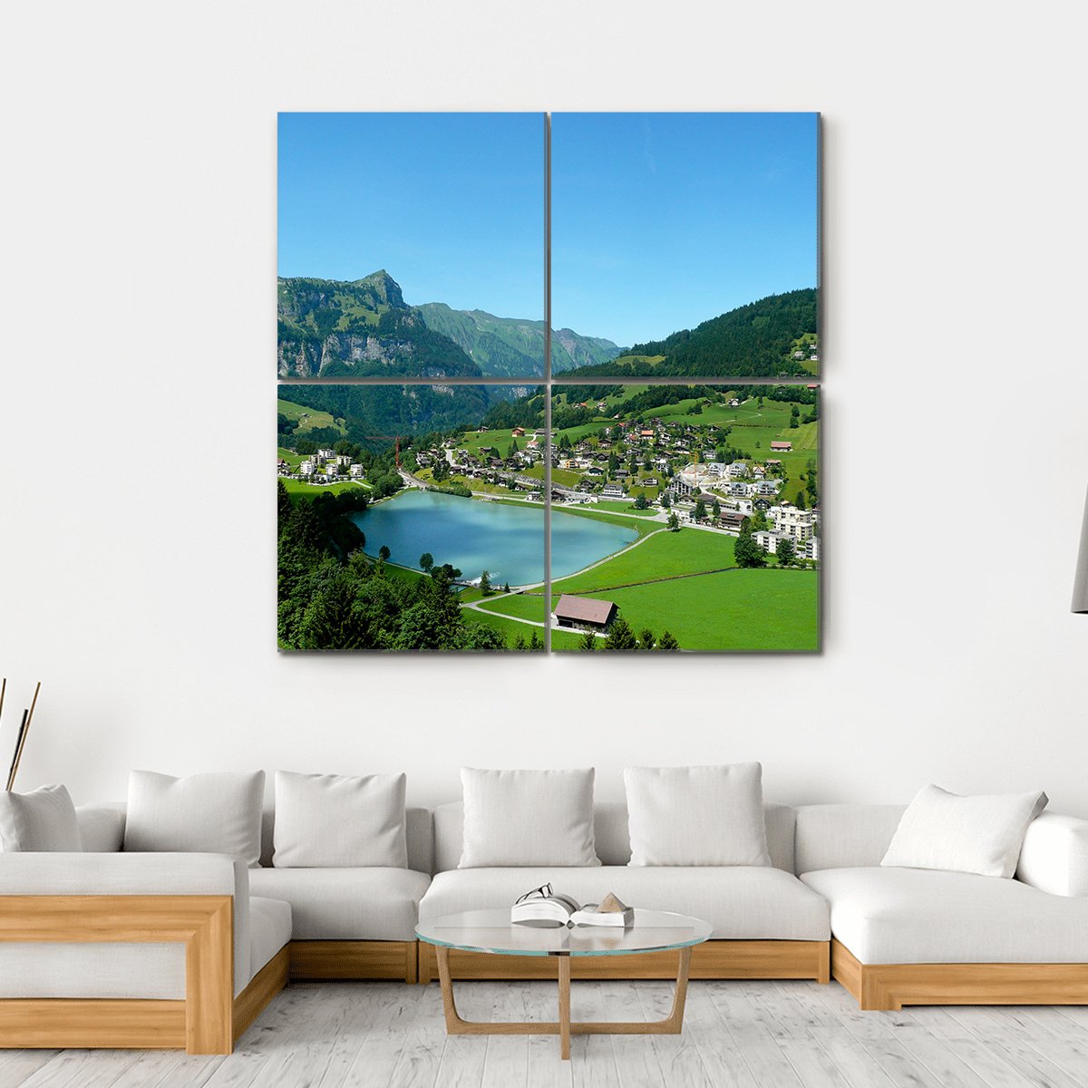 View over Engelberg Switzerland Canvas Wall Art-4 Square-Gallery Wrap-17" x 17"-Tiaracle