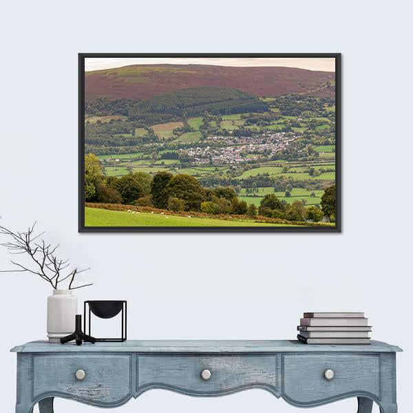 View Over Gilwern And Gilwern Hill Canvas Wall Art-1 Piece-Floating Frame-24" x 16"-Tiaracle