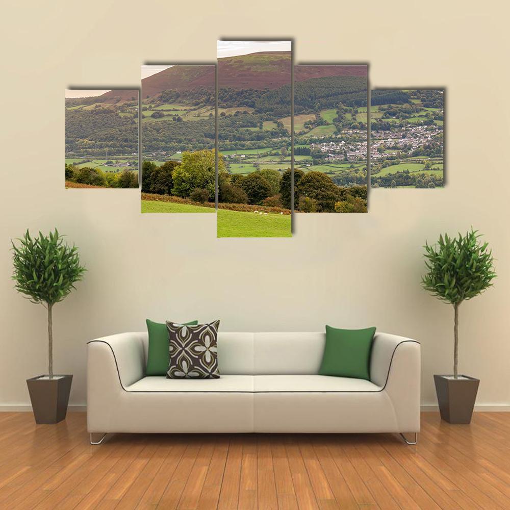 View Over Gilwern And Gilwern Hill Canvas Wall Art-5 Star-Gallery Wrap-62" x 32"-Tiaracle